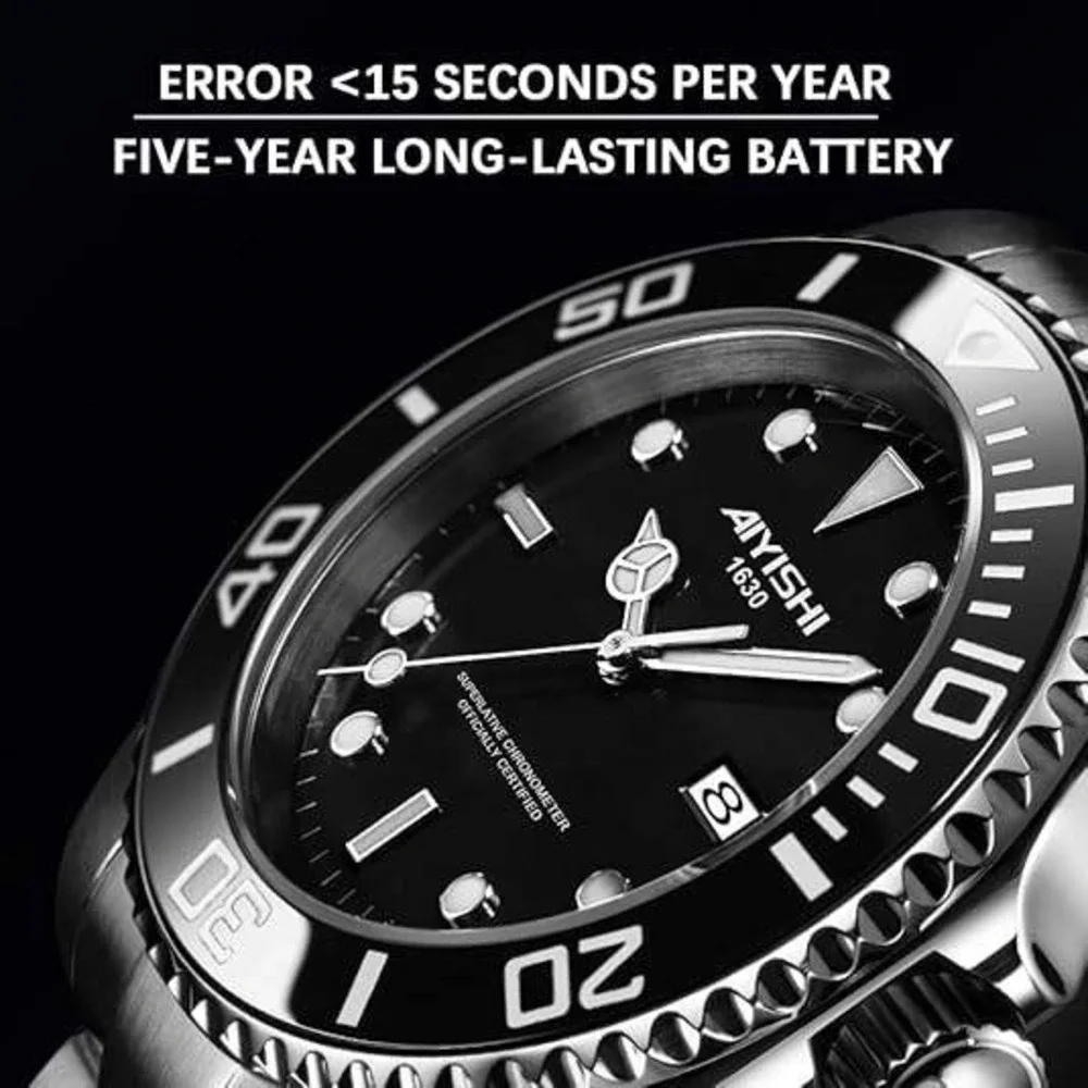 Dofia Xiaoya Aiyishi 1630 Men's Silver Stainless Steel Quartz Watch Black Dial G